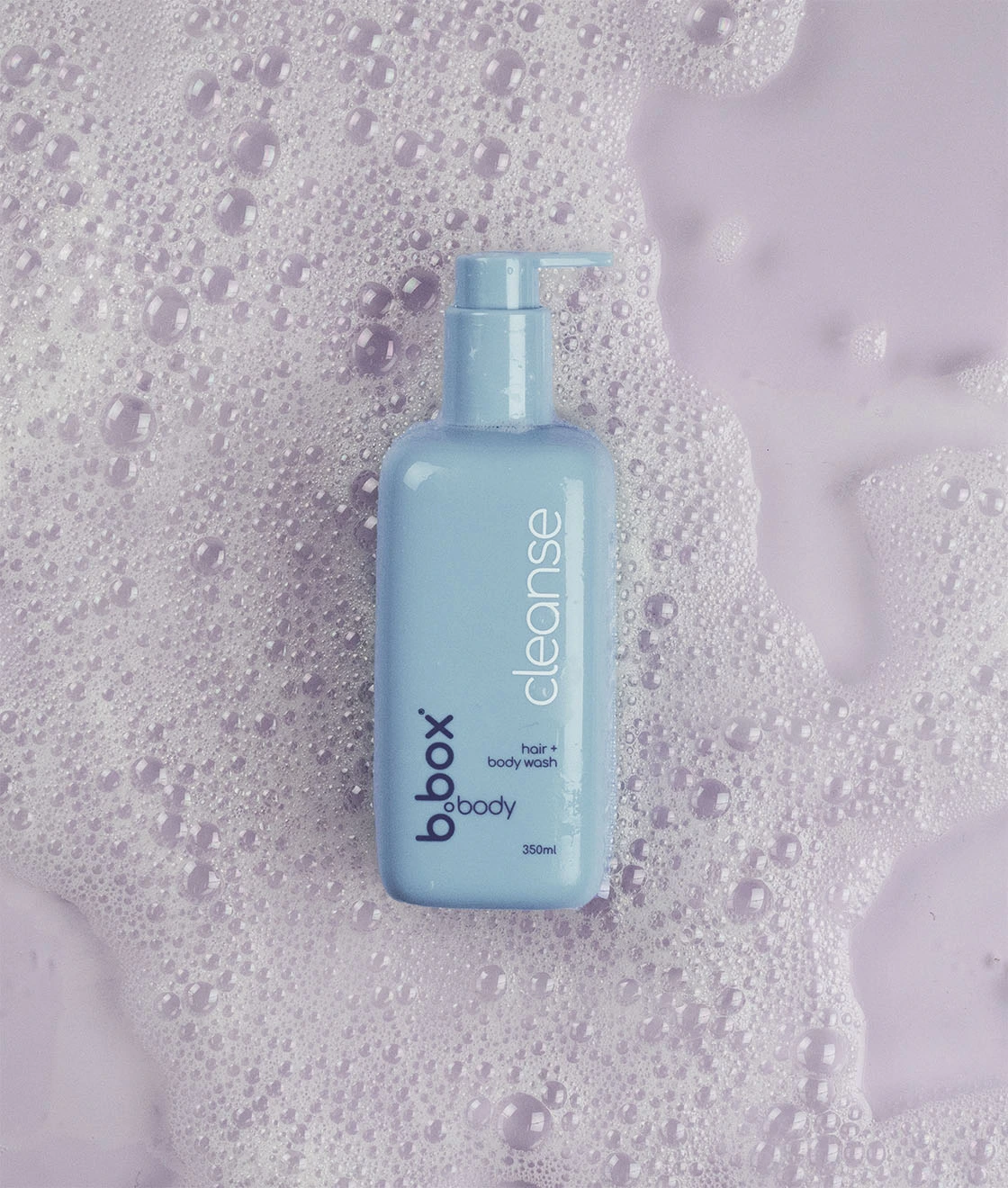 Closeup of the cleanse, hair + body wash, bottle