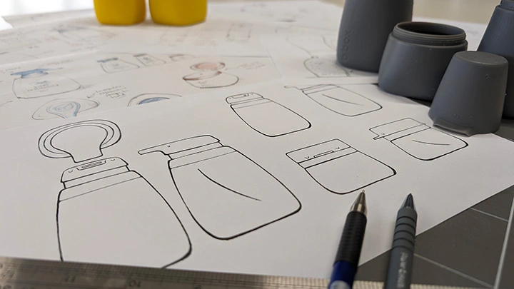 Early sketches exploring the bottle forms and pump mechanisms