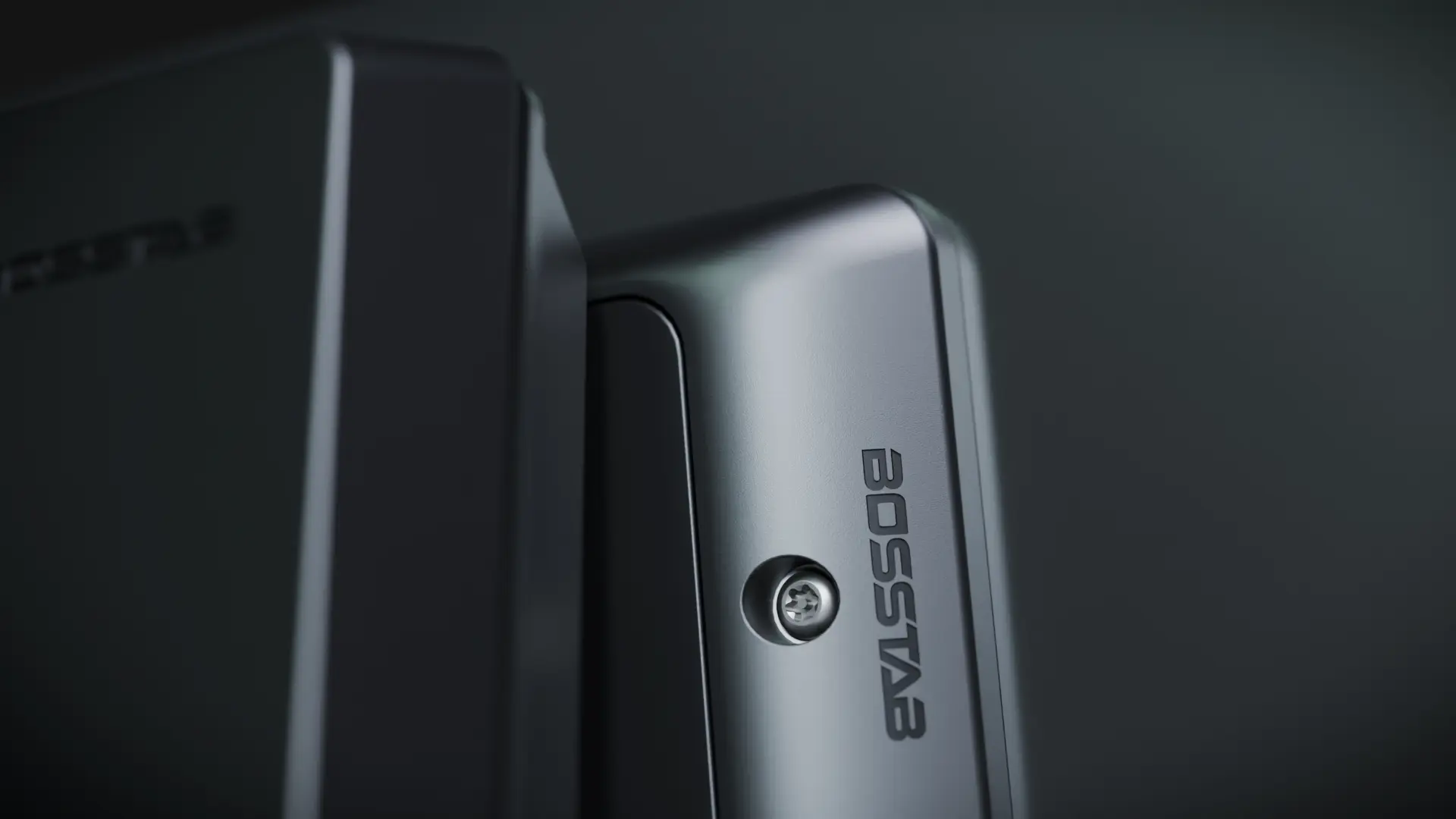 Close-up render of the upper tablet mount and hinge area