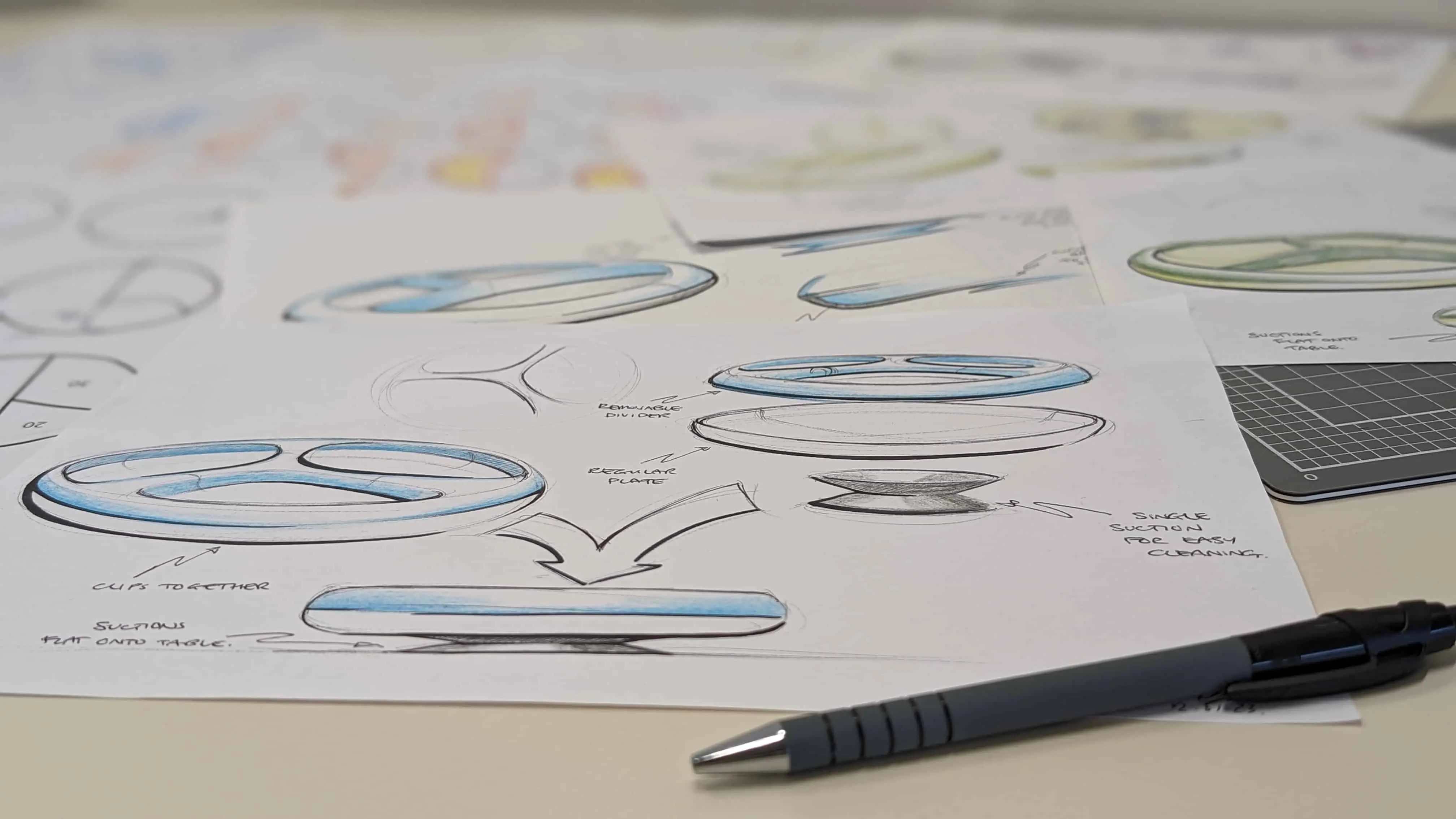 Early concept sketches exploring modularity and portioning ideas