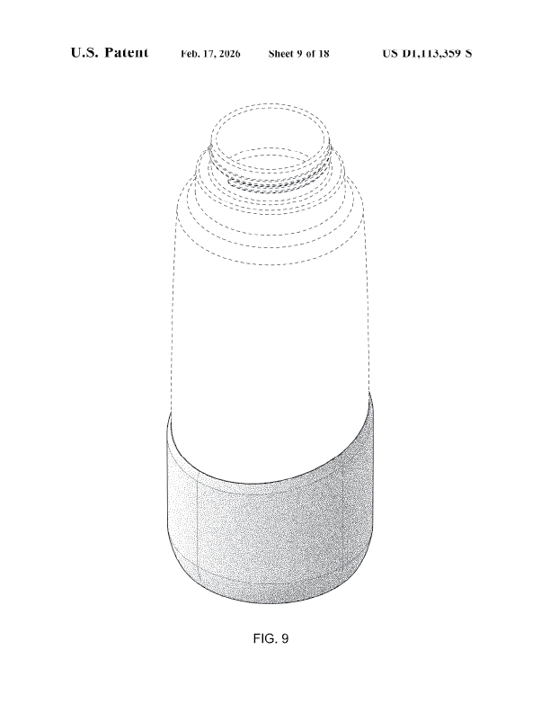 design registration drawings showing the overall form of the sleeve in the contexts of use with a bottle