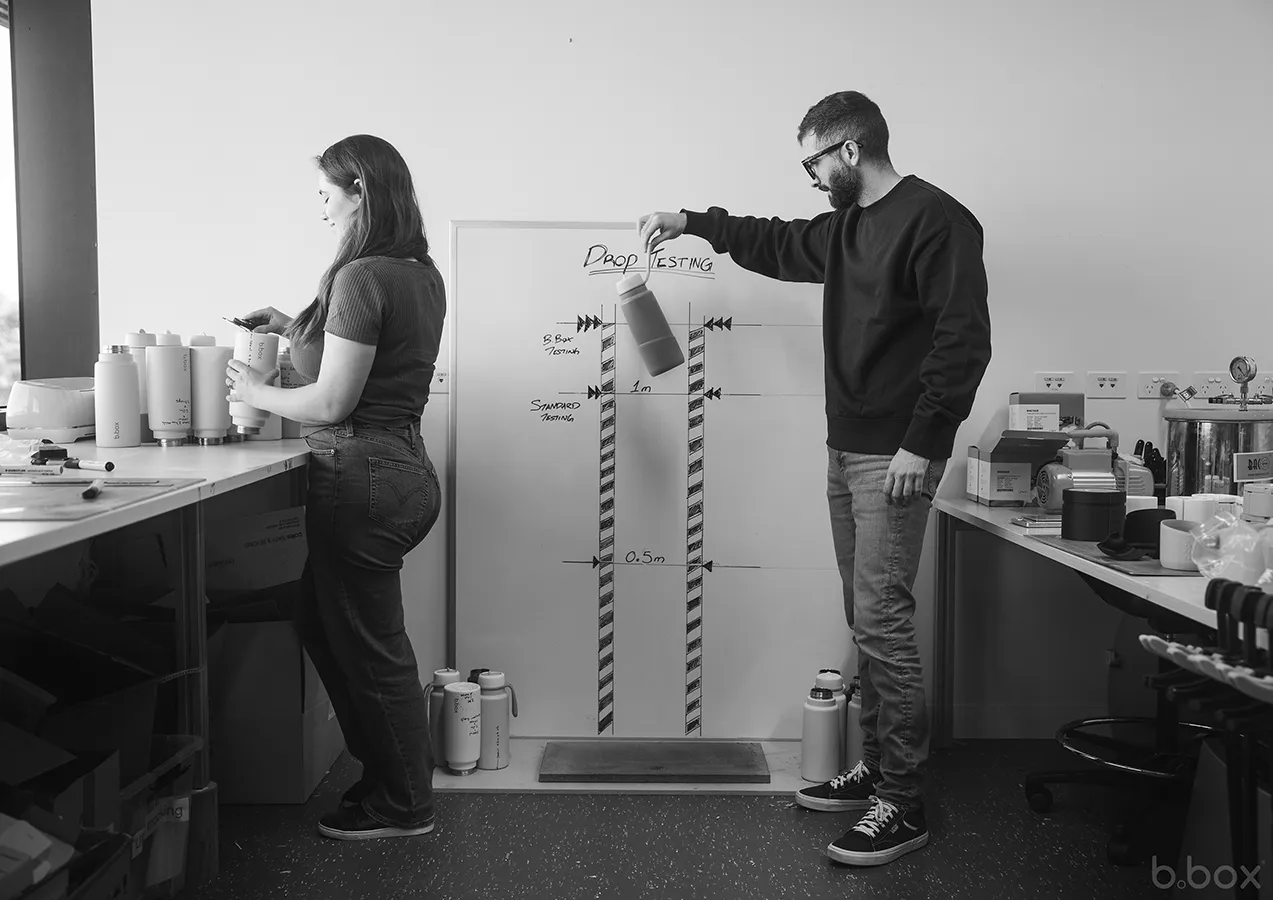 drop testing the bumper sleeve prototype from a height of 1m onto a concrete floor